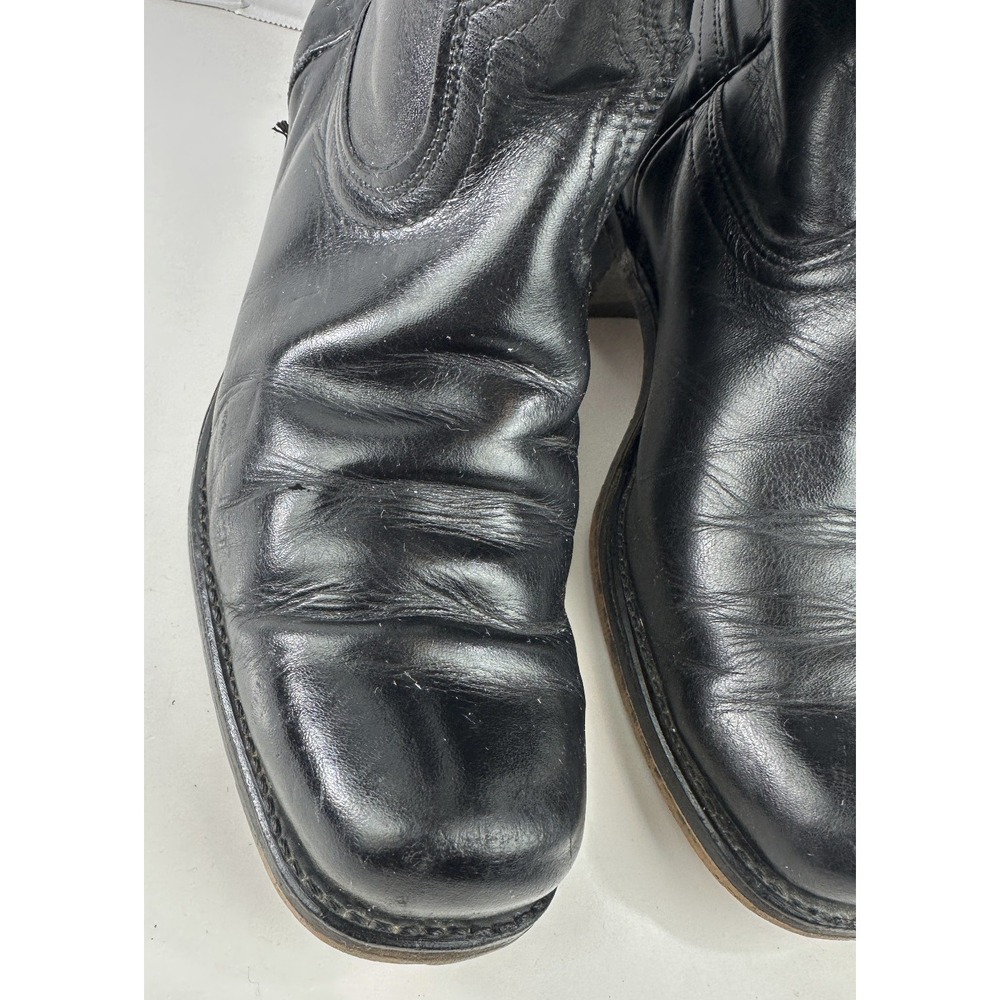 Rio Grande Square Toe Western Black Leather Boots Men's Size 8.5 D Pull On USA - Picture 10 of 11